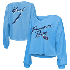 Tennessee Titans  Cameron Ward  Majestic Threads Women's Name & Number Off-Shoulder Script Cropped Long Sleeve Relaxed V-Neck T-Shirt