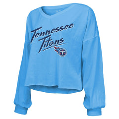 Tennessee Titans  Cameron Ward  Majestic Threads Women's Name & Number Off-Shoulder Script Cropped Long Sleeve Relaxed V-Neck T-Shirt