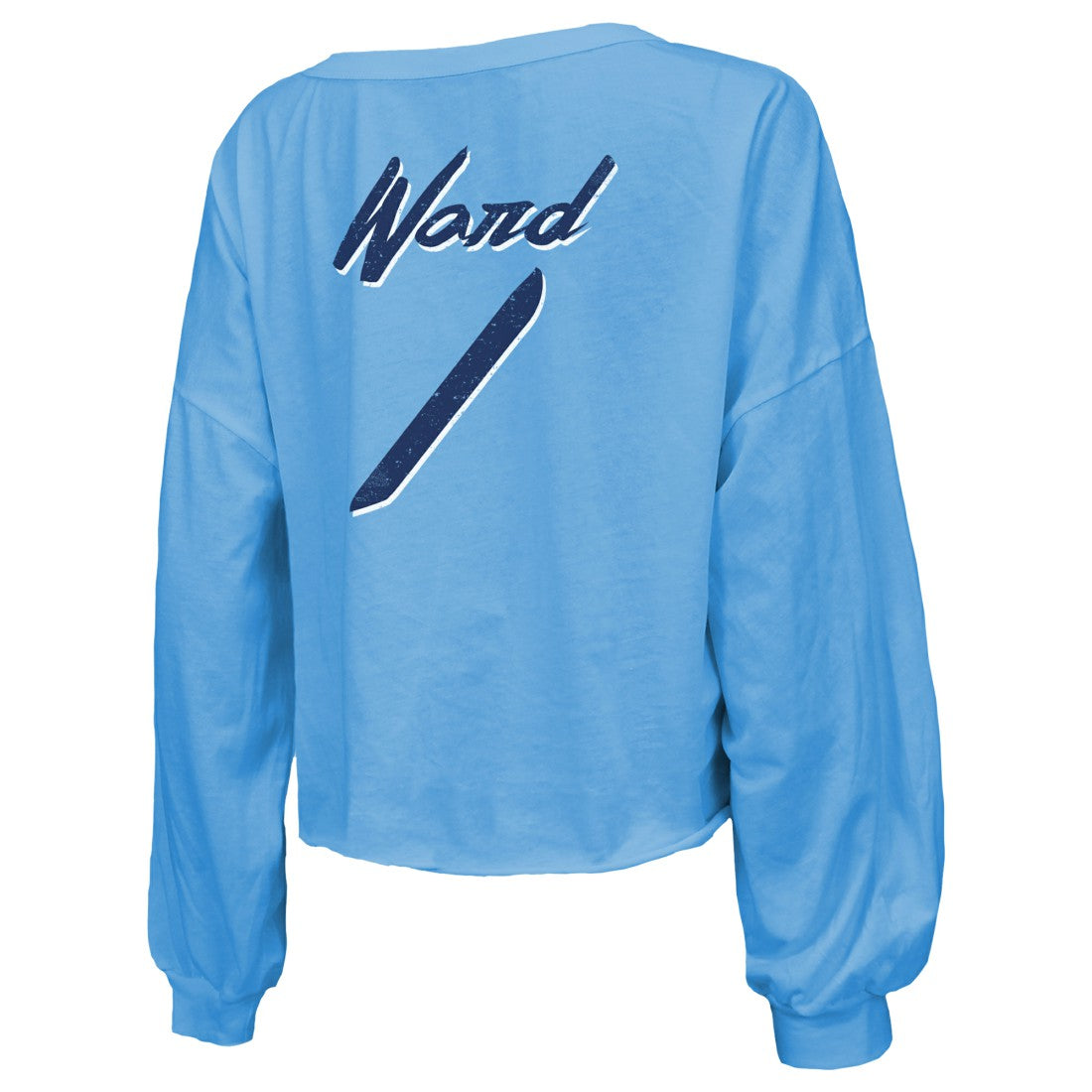 Tennessee Titans  Cameron Ward  Majestic Threads Women's Name & Number Off-Shoulder Script Cropped Long Sleeve Relaxed V-Neck T-Shirt