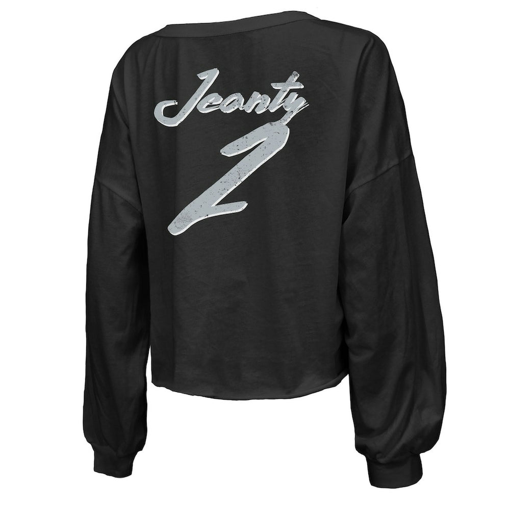 Las Vegas Raiders  Ashton Jeanty  Majestic Threads Women's Name & Number Off-Shoulder Script Cropped Long Sleeve Relaxed V-Neck T-Shirt