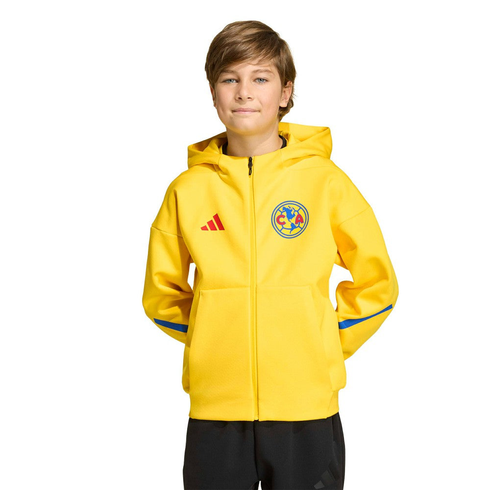Club America Youth 2025/26 Club Anthem Full-Zip Hoodie Jacket Yellow - Adidas