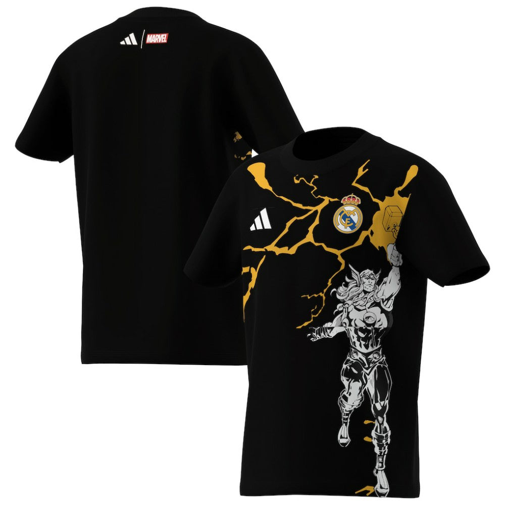 Real Madrid x Marvel Youth Graphic T-Shirt Black - Adidas