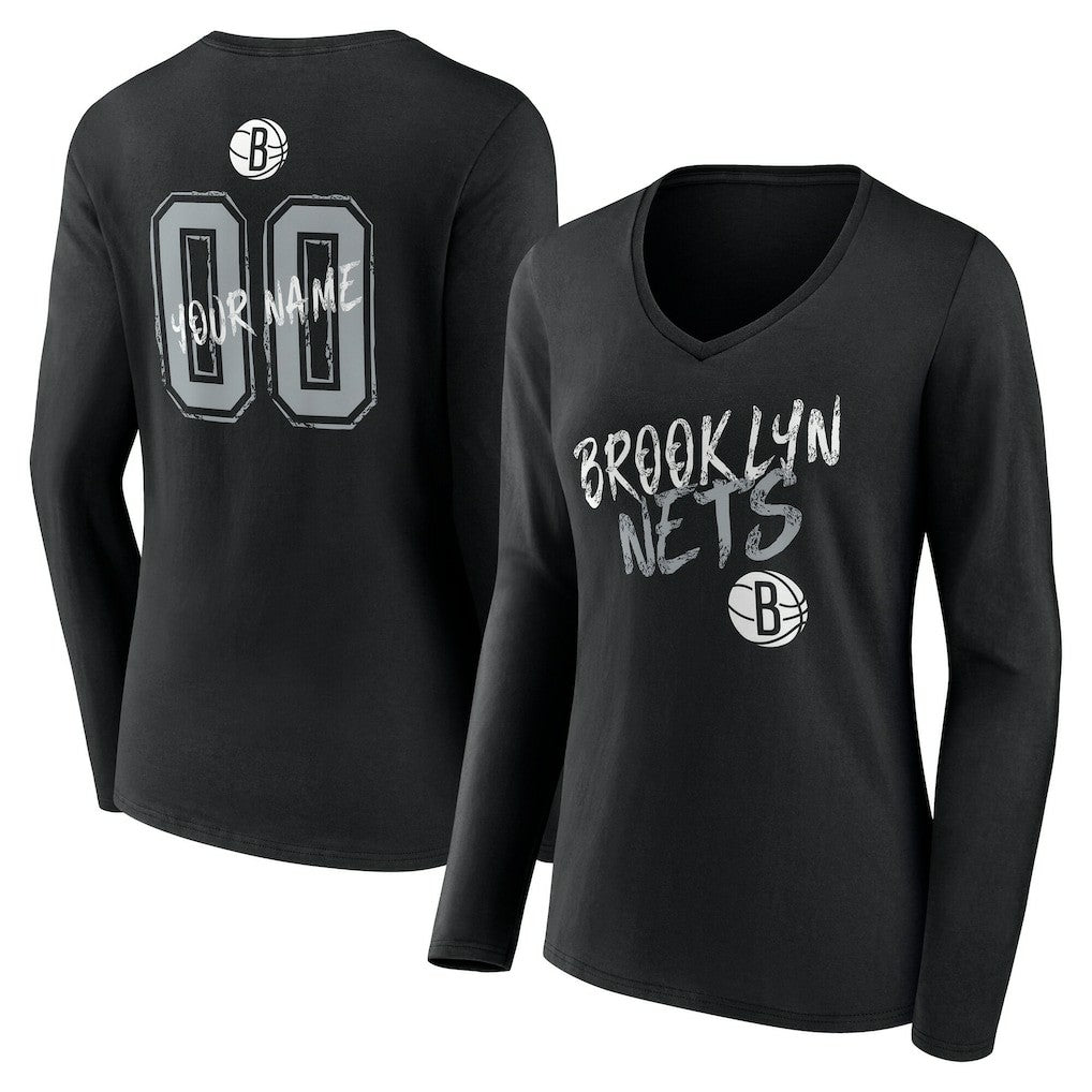 Brooklyn Nets Women's Hustle Custom Long Sleeve V-Neck T-Shirt For Sale