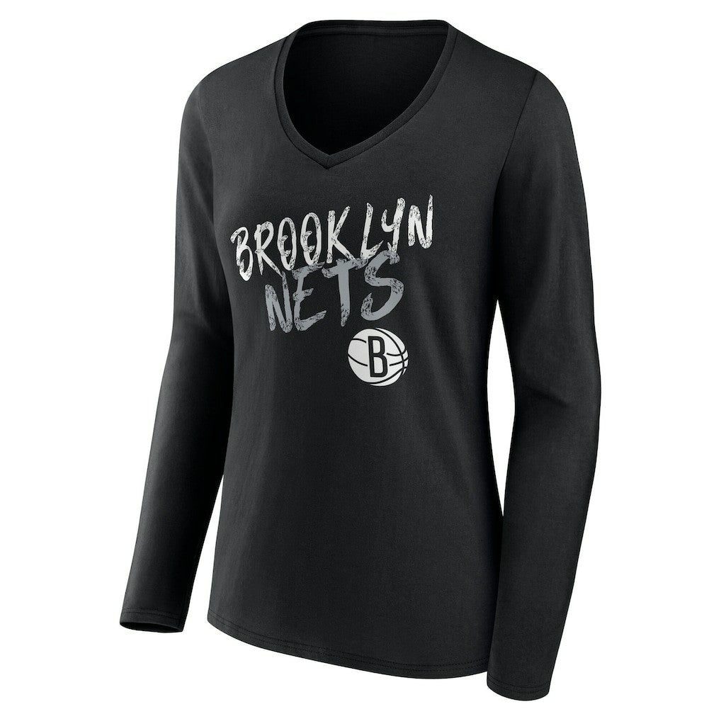 Brooklyn Nets Women's Hustle Custom Long Sleeve V-Neck T-Shirt For Sale