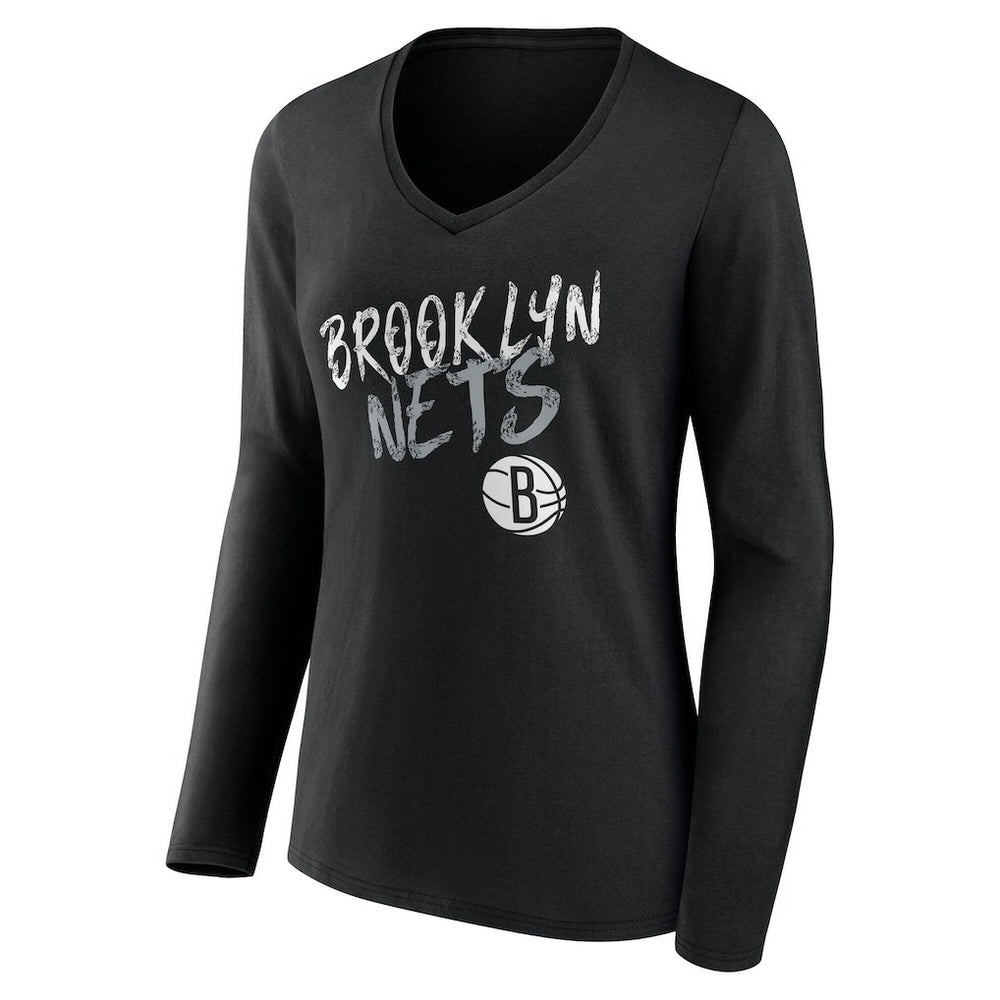 Brooklyn Nets Women's Hustle Custom Long Sleeve V-Neck T-Shirt For Sale