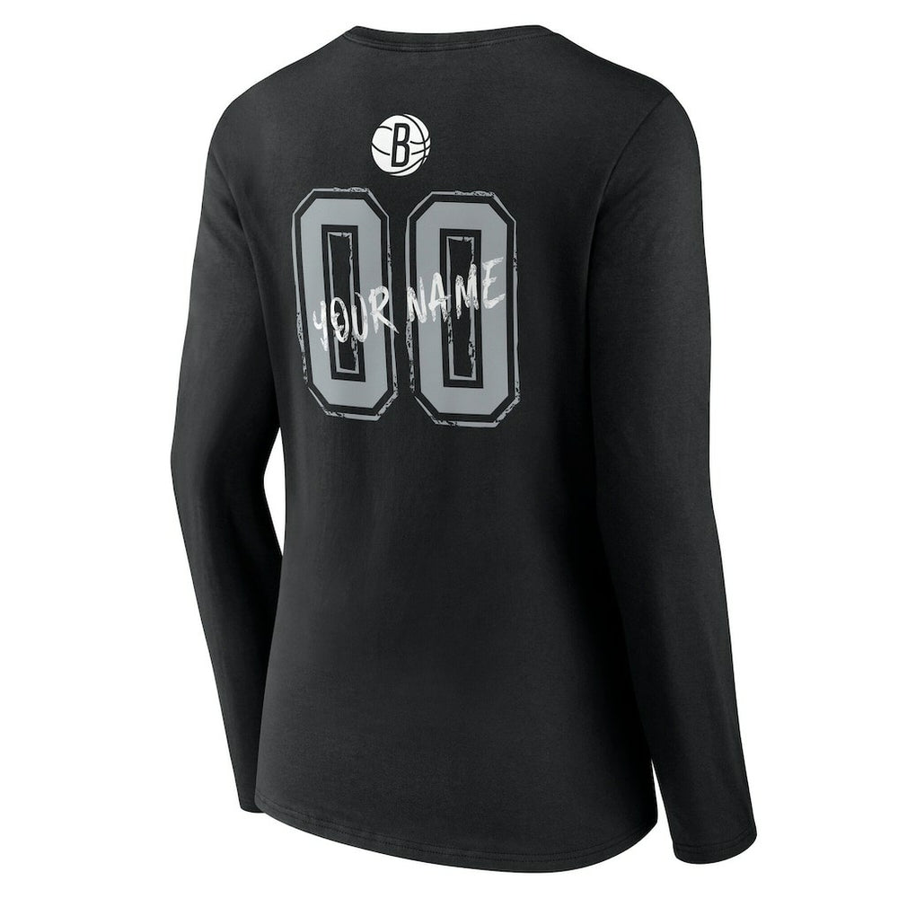 Brooklyn Nets Women's Hustle Custom Long Sleeve V-Neck T-Shirt For Sale