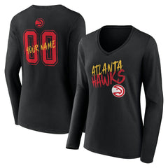 Atlanta Hawks Women's Hustle Custom Long Sleeve V-Neck T-Shirt On Sale