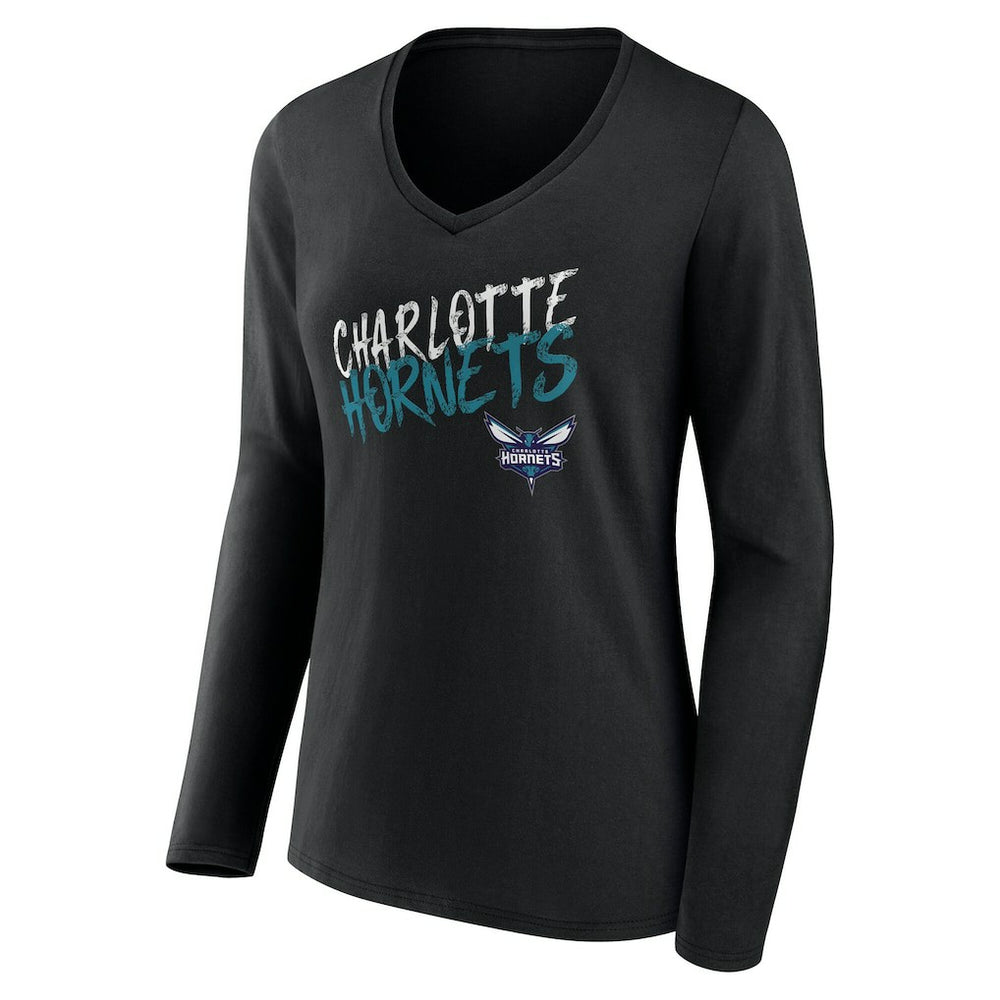 Charlotte Hornets Women's Hustle Custom Long Sleeve V-Neck T-Shirt On Sale