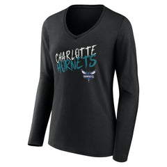 Charlotte Hornets Women's Hustle Custom Long Sleeve V-Neck T-Shirt On Sale