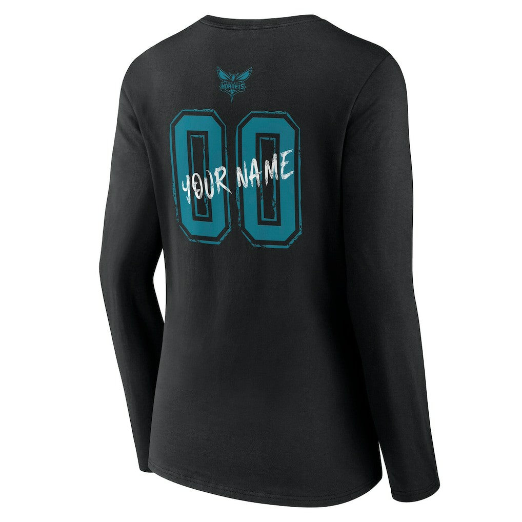Charlotte Hornets Women's Hustle Custom Long Sleeve V-Neck T-Shirt On Sale