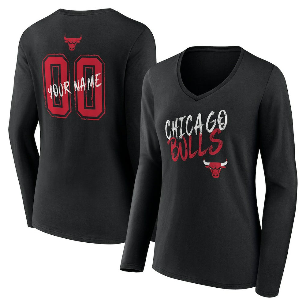 Chicago Bulls Women's Hustle Custom Long Sleeve V-Neck T-Shirt sale Online