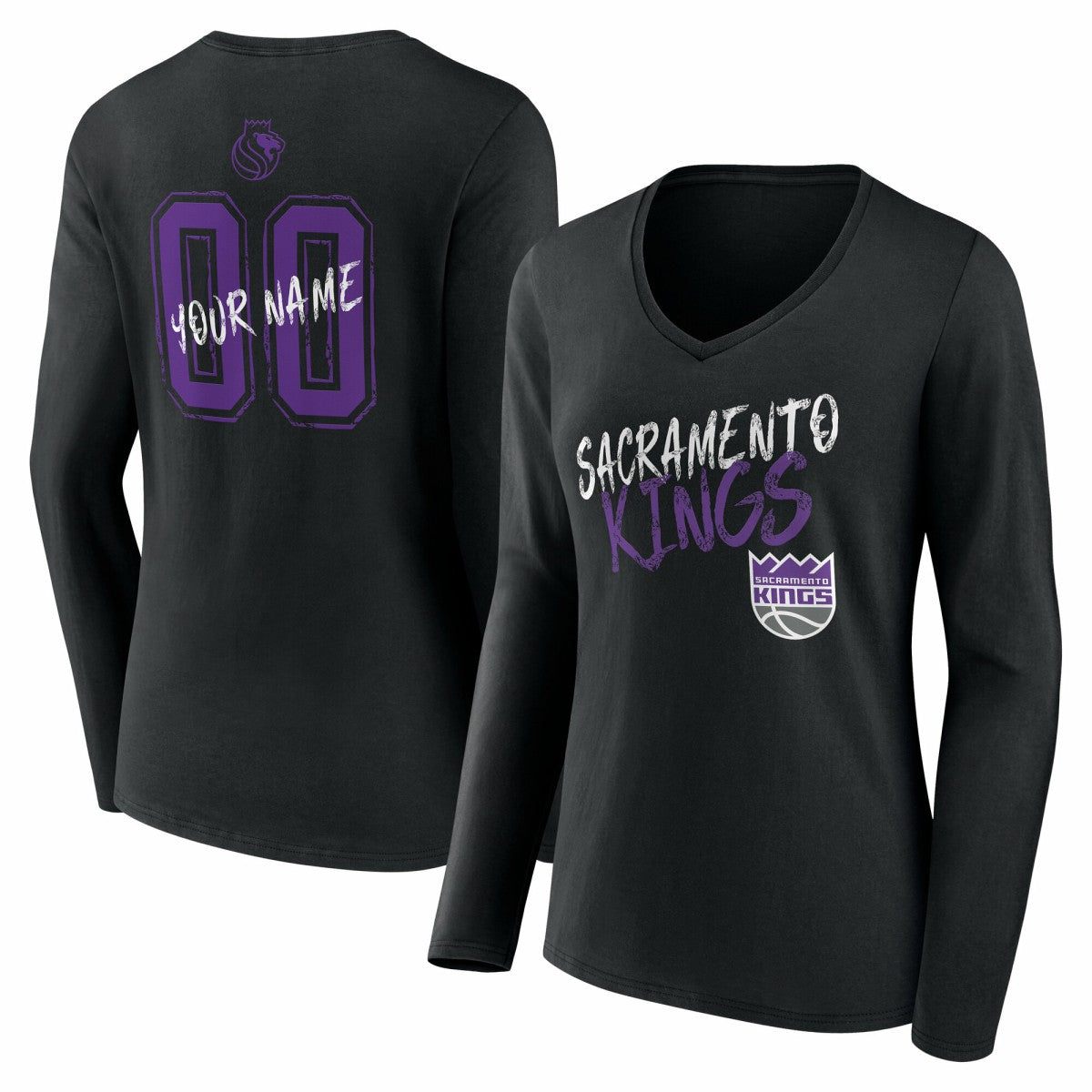 Sacramento Kings Women's Hustle Custom Long Sleeve V-Neck T-Shirt On Sale