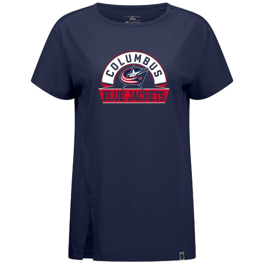 Columbus Blue Jackets Levelwear Women's Influx Banner Arch T-Shirt On Sale