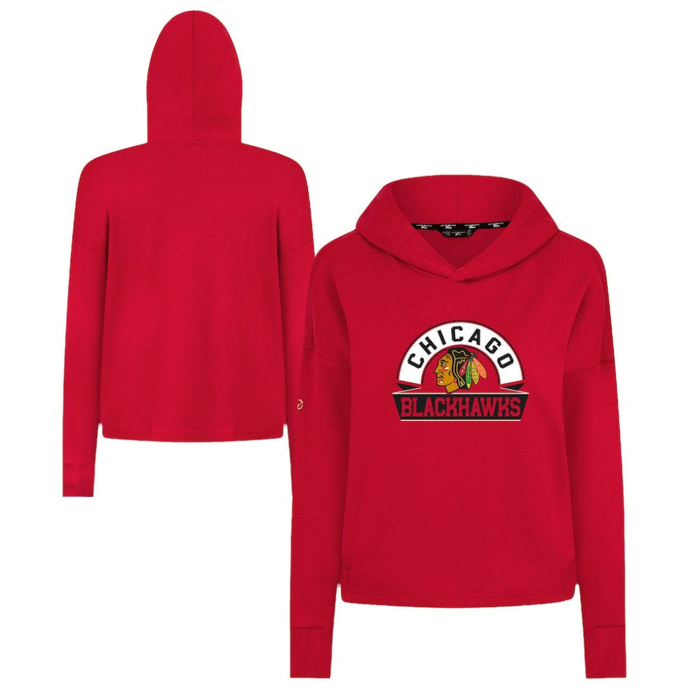 Chicago Blackhawks Levelwear Women's Sweet Banner Arch Tri-Blend Cropped Pullover Hoodie Outlet
