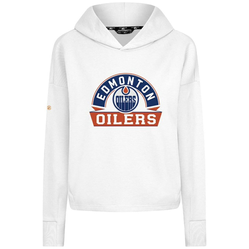 Edmonton Oilers Levelwear Women's Sweet Banner Arch Tri-Blend Cropped Pullover Hoodie On Sale