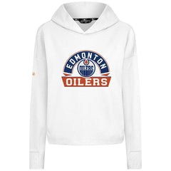 Edmonton Oilers Levelwear Women's Sweet Banner Arch Tri-Blend Cropped Pullover Hoodie On Sale