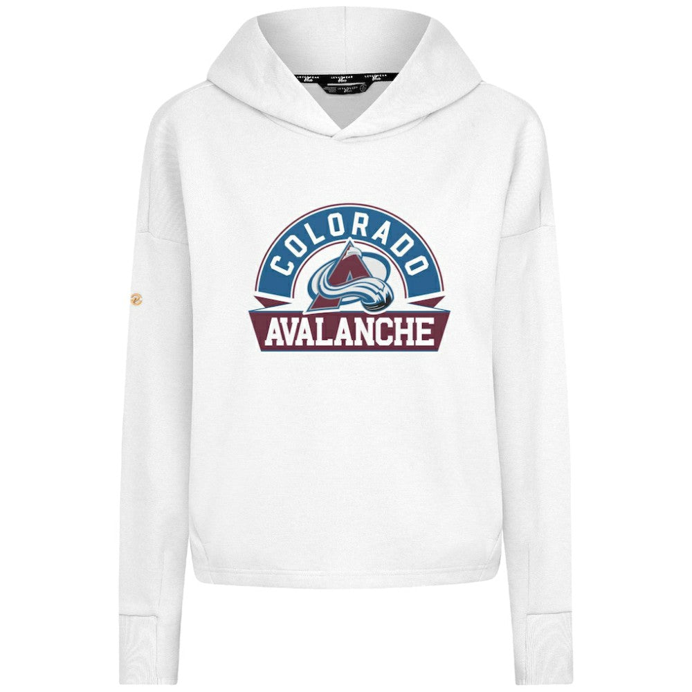 Colorado Avalanche Levelwear Women's Sweet Banner Arch Tri-Blend Cropped Pullover Hoodie Outlet