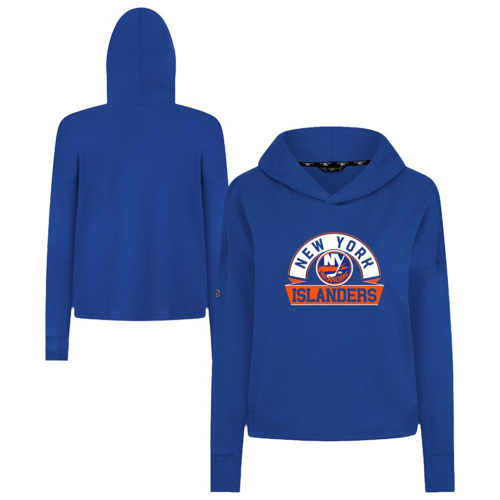 New York Islanders Levelwear Women's Sweet Banner Arch Tri-Blend Cropped Pullover Hoodie Outlet