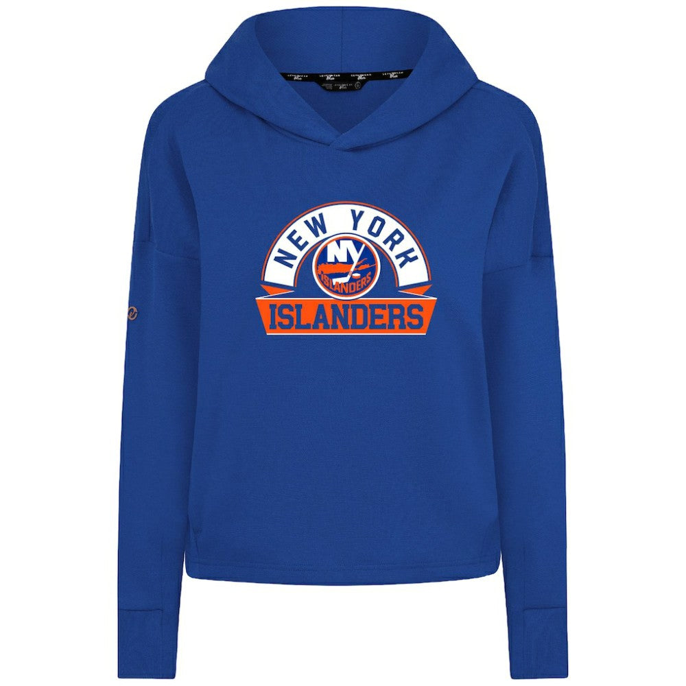 New York Islanders Levelwear Women's Sweet Banner Arch Tri-Blend Cropped Pullover Hoodie Outlet