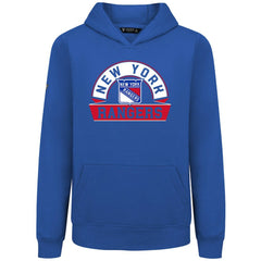 New York Rangers Levelwear Youth Podium Banner Arch Pullover Hoodie Outlet