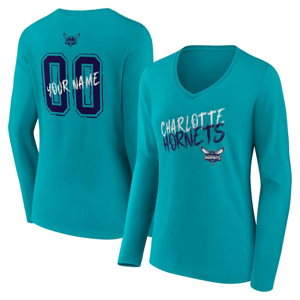Charlotte Hornets Women's Hustle Custom Long Sleeve V-Neck T-Shirt Discount