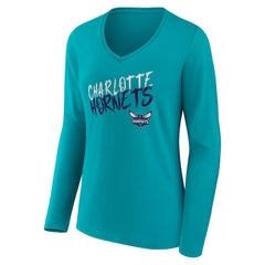 Charlotte Hornets Women's Hustle Custom Long Sleeve V-Neck T-Shirt Discount