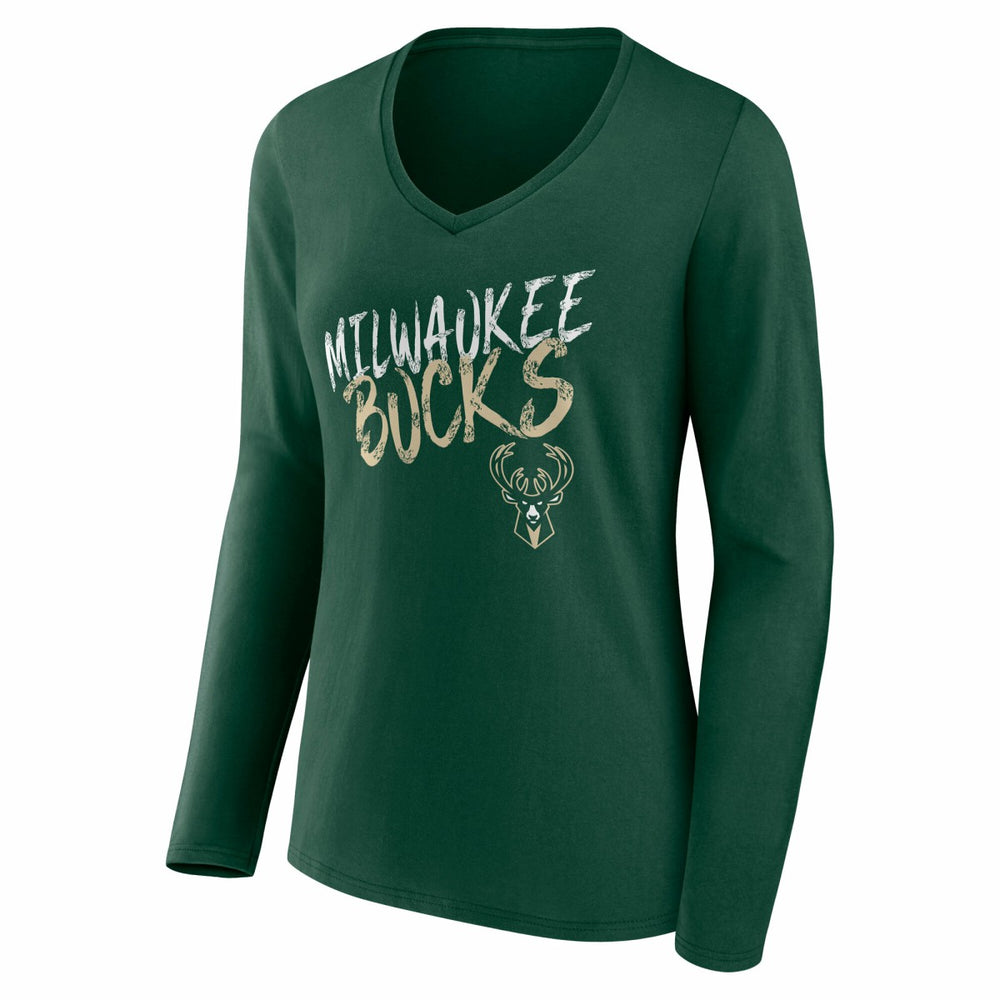 Milwaukee Bucks Women's Hustle Custom Long Sleeve V-Neck T-Shirt For Sale