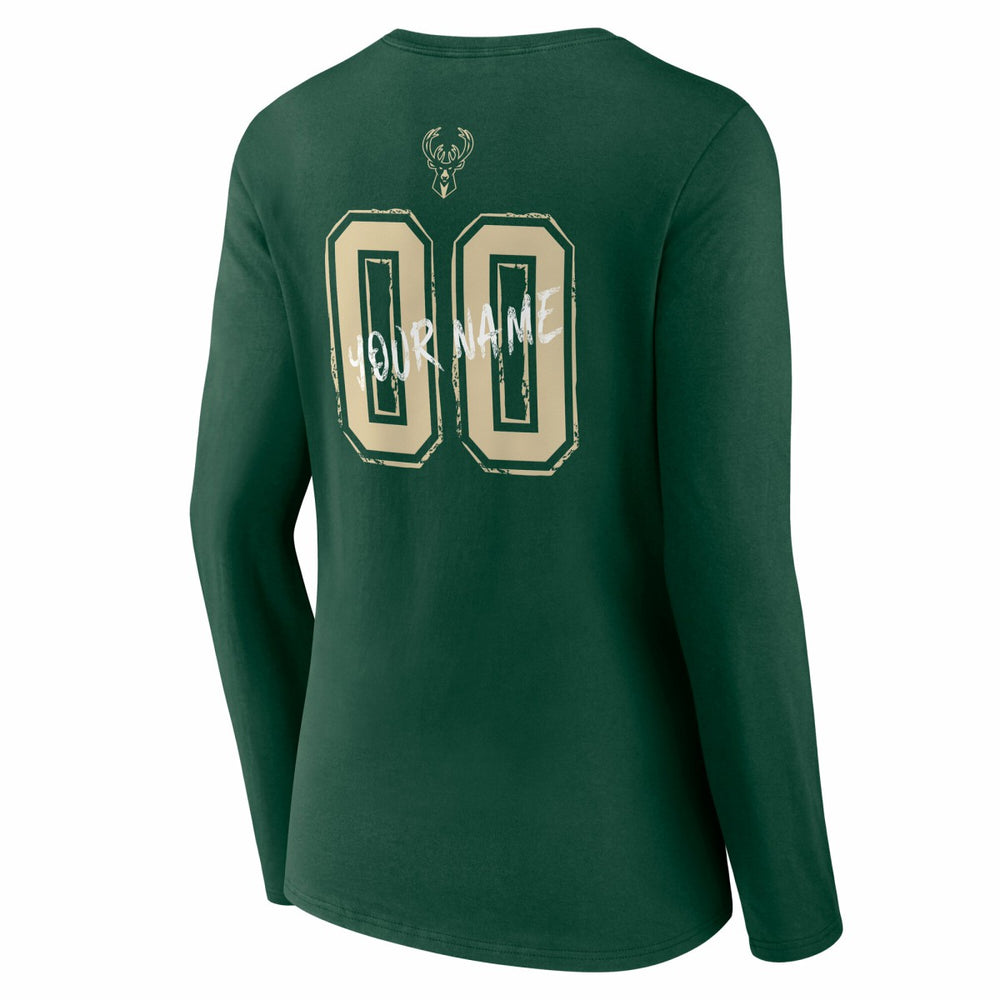 Milwaukee Bucks Women's Hustle Custom Long Sleeve V-Neck T-Shirt For Sale