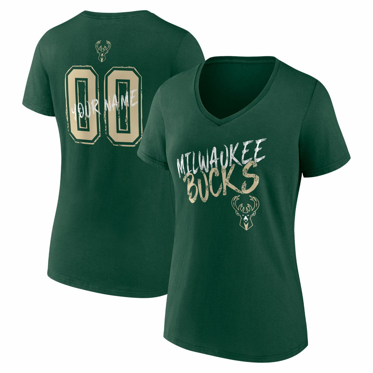 Milwaukee Bucks Women's Hustle Custom V-Neck T-Shirt On Sale