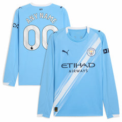 Manchester City 2025/26 Home Replica Long Sleeve Custom Jersey Sky Blue - Puma