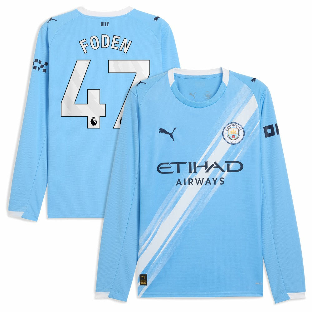Phil Foden Manchester City 2025/26 Home Replica Long Sleeve Player Jersey Sky Blue - Puma