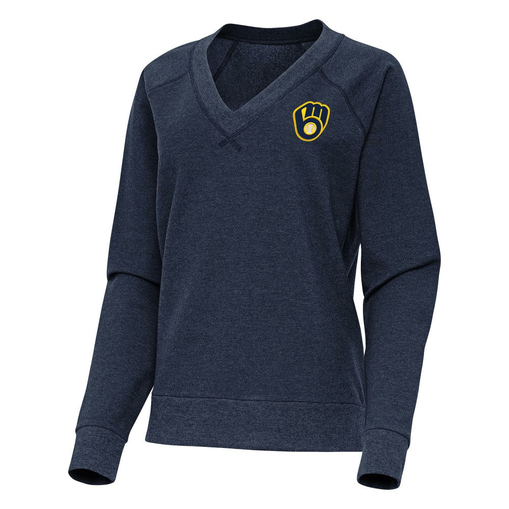 Milwaukee Brewers Antigua Women's Varsity Tri-Blend V-Neck Long Sleeve T-Shirt | MLB New