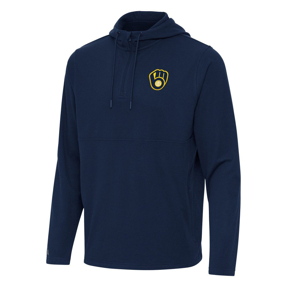 Milwaukee Brewers Antigua Connected Quarter-Zip Pullover Hoodie | MLB On Sale