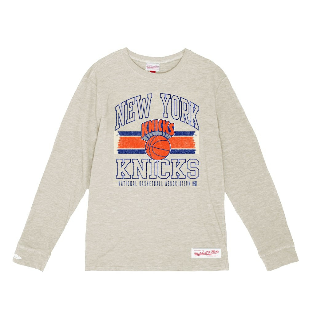 New York Knicks Striped Logo Lockup Premium T-Shirt Discount
