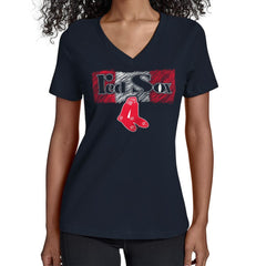 Boston Red Sox Starter Women's Team Color Shading V-Neck T-Shirt | MLB Discount