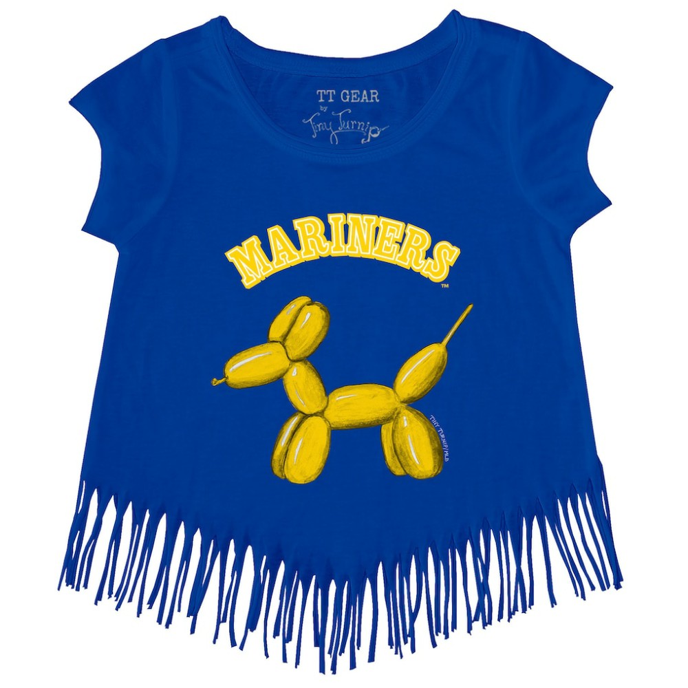 Seattle Mariners Tiny Turnip Girls Youth Balloon Dog Fringe T-Shirt | MLB On Sale