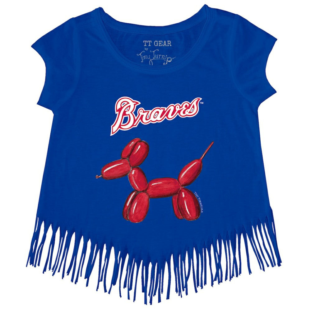 Atlanta Braves Tiny Turnip Girls Youth Balloon Dog Fringe T-Shirt | MLB Discount