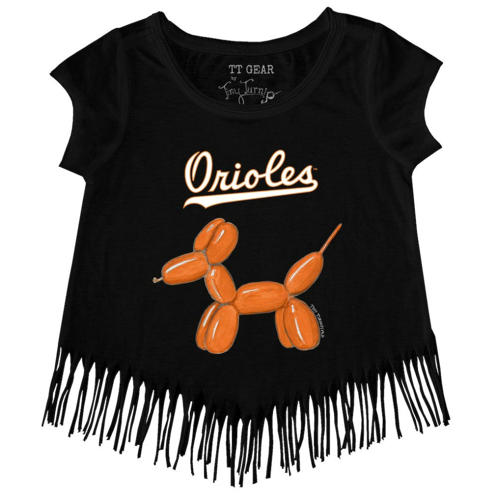 Baltimore Orioles Tiny Turnip Girls Youth Balloon Dog Fringe T-Shirt | MLB On Sale