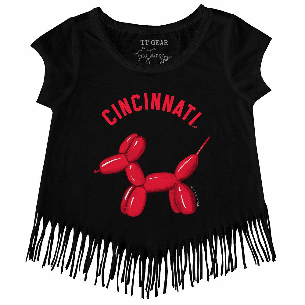 Cincinnati Reds Tiny Turnip Girls Youth Balloon Dog Fringe T-Shirt | MLB New