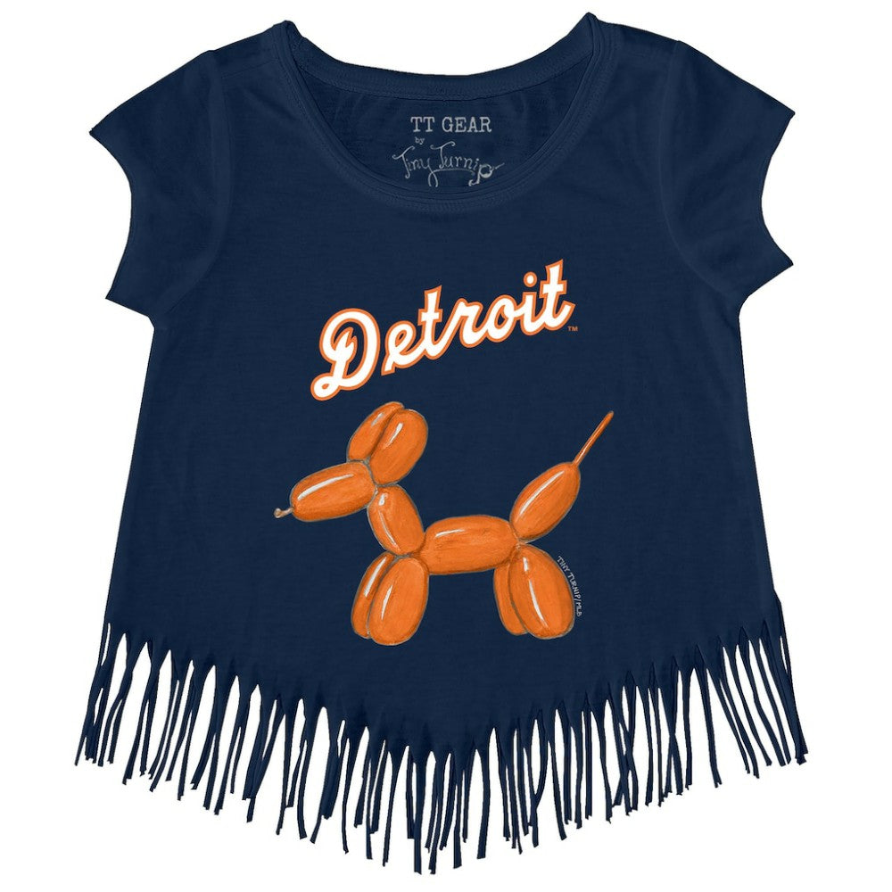 Detroit Tigers Tiny Turnip Girls Youth Balloon Dog Fringe T-Shirt | MLB On Sale