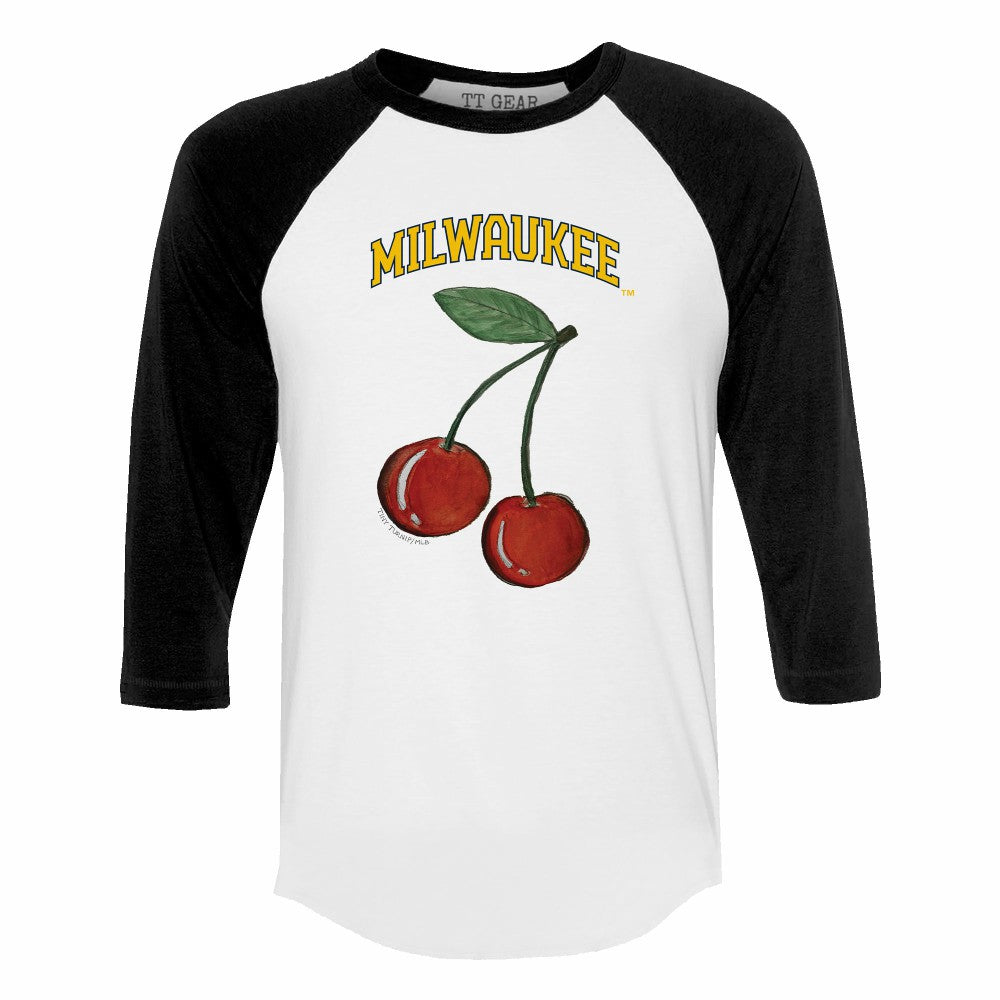 Milwaukee Brewers Tiny Turnip Women's Cherries 3/4-Sleeve Raglan Baseball T-Shirt | MLB Discount