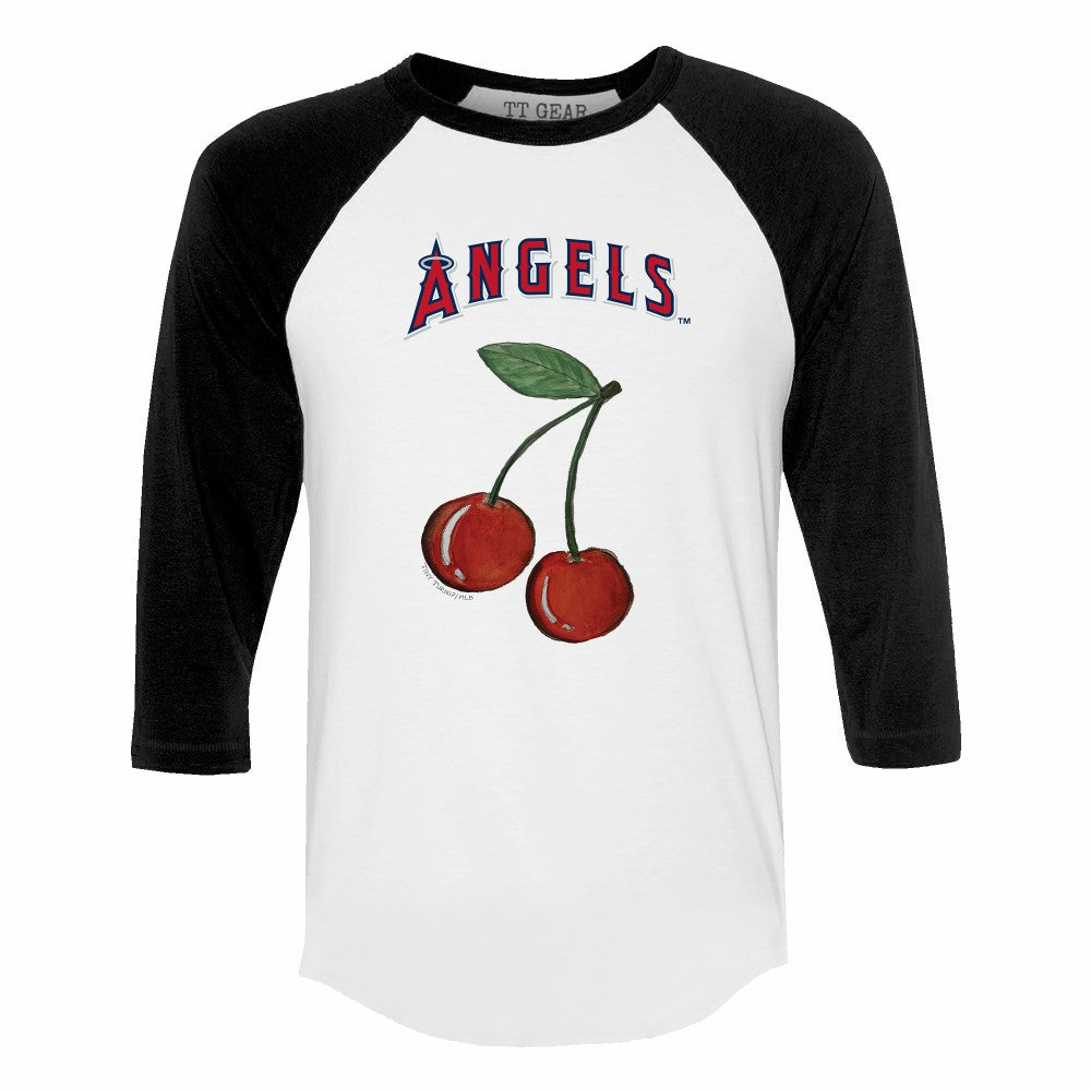 Los Angeles Angels Tiny Turnip Women's Cherries 3/4-Sleeve Raglan Baseball T-Shirt | MLB US