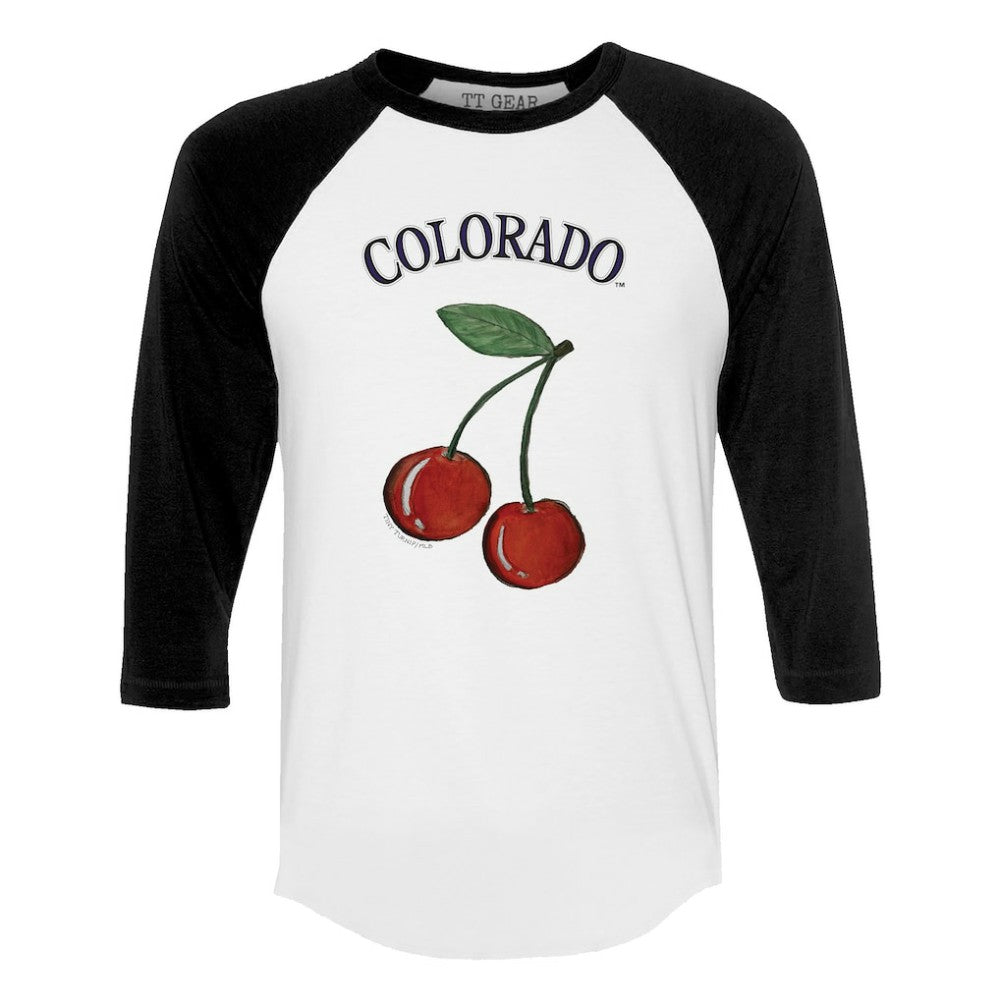 Colorado Rockies Tiny Turnip Women's Cherries 3/4-Sleeve Raglan Baseball T-Shirt | MLB US