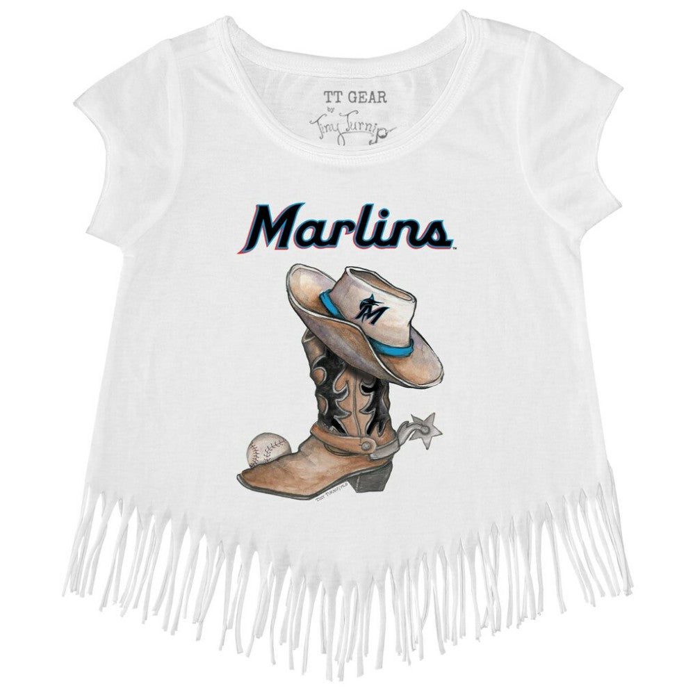 Miami Marlins Tiny Turnip Girls Youth Cowboy Boot Fringe T-Shirt | MLB Outlet