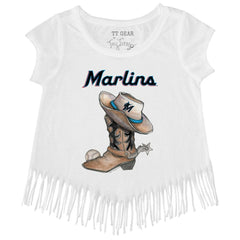 Miami Marlins Tiny Turnip Girls Youth Cowboy Boot Fringe T-Shirt | MLB Outlet