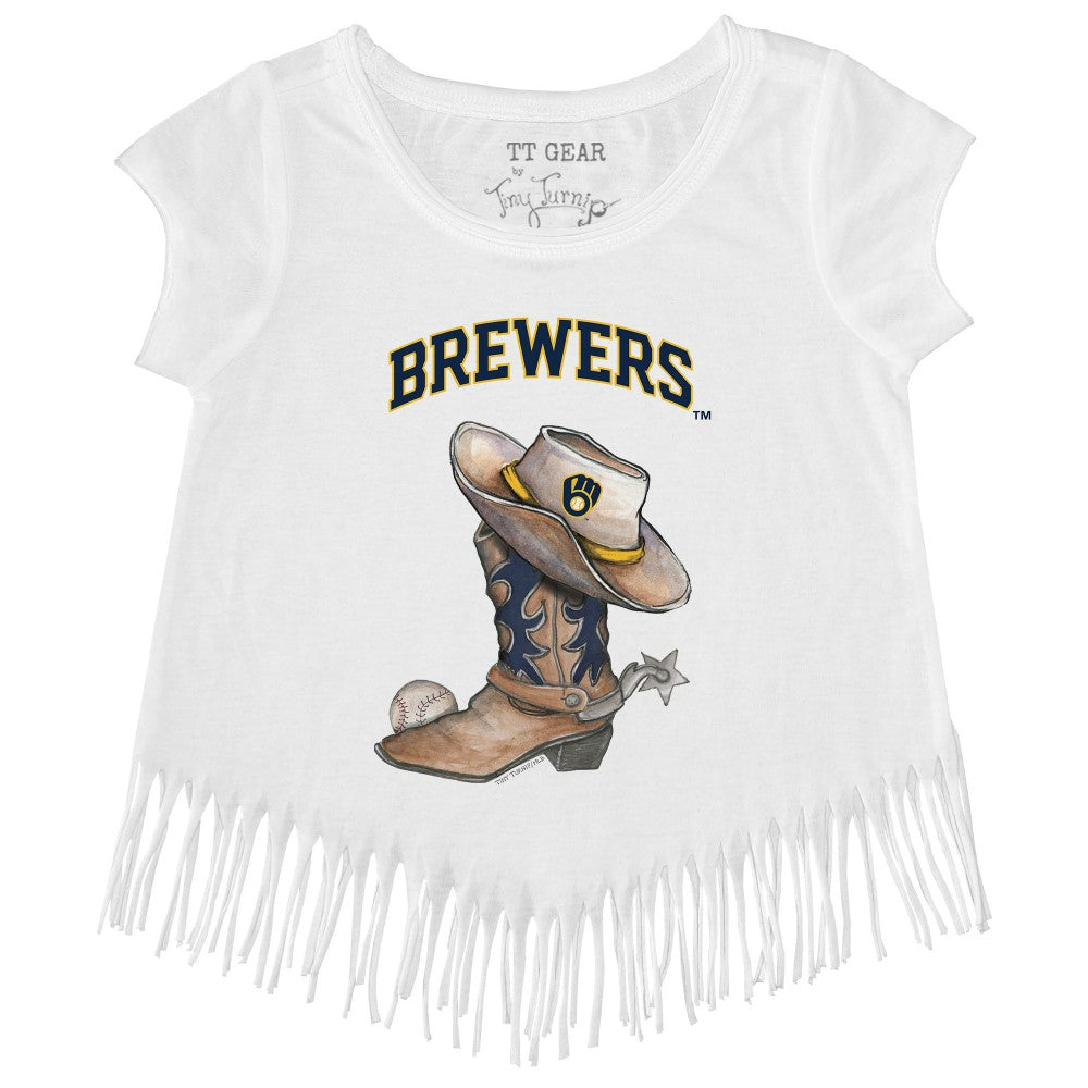 Milwaukee Brewers Tiny Turnip Girls Youth Cowboy Boot Fringe T-Shirt | MLB For sale