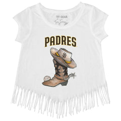 San Diego Padres Tiny Turnip Girls Youth Cowboy Boot Fringe T-Shirt | MLB US