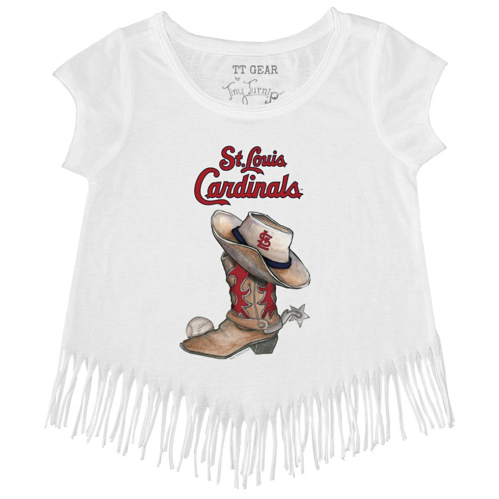 St. Louis Cardinals Tiny Turnip Girls Youth Cowboy Boot Fringe T-Shirt | MLB Discount