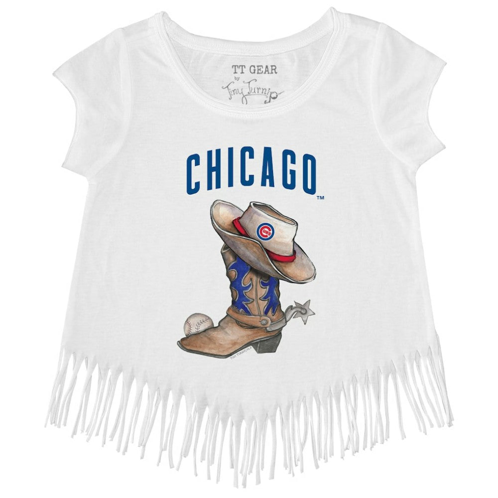 Chicago Cubs Tiny Turnip Girls Youth Cowboy Boot Fringe T-Shirt | MLB For sale