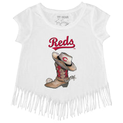 Cincinnati Reds Tiny Turnip Girls Youth Cowboy Boot Fringe T-Shirt | MLB Outlet